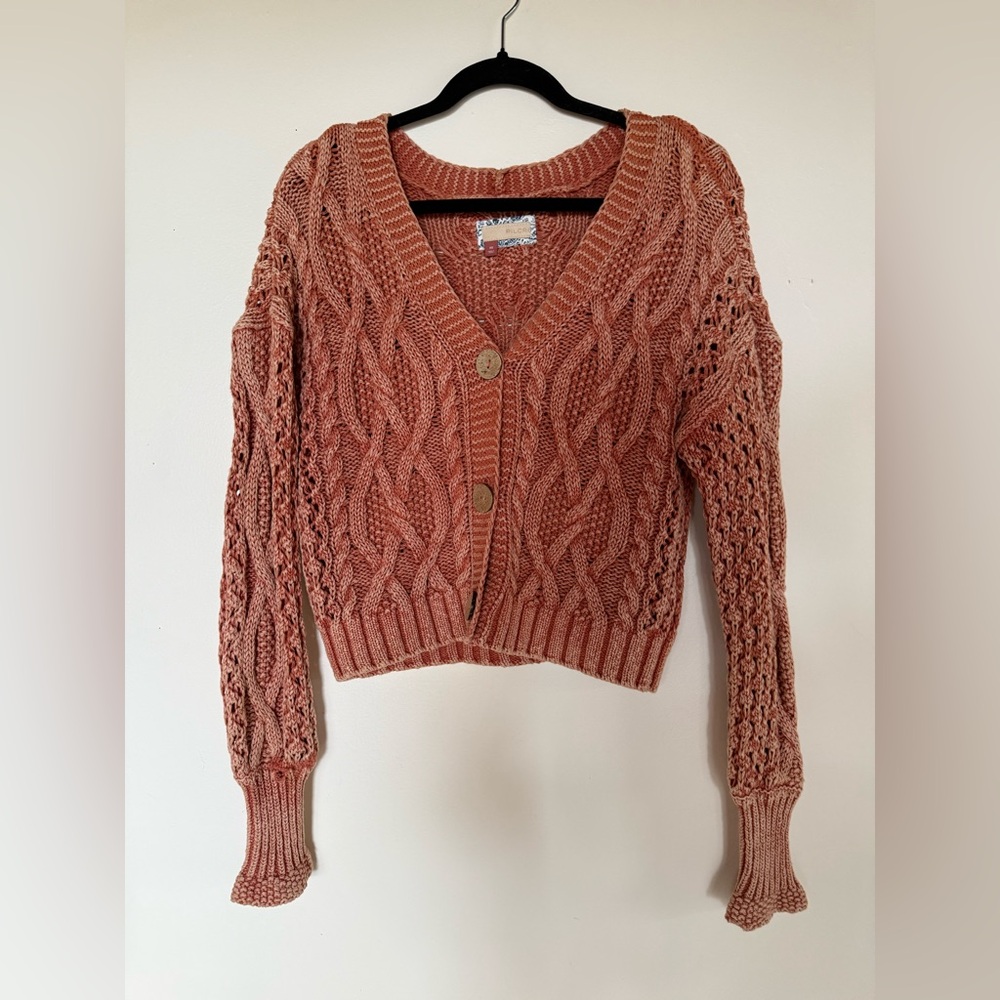 Anthropologie Pink Cable Knit Cardigan
